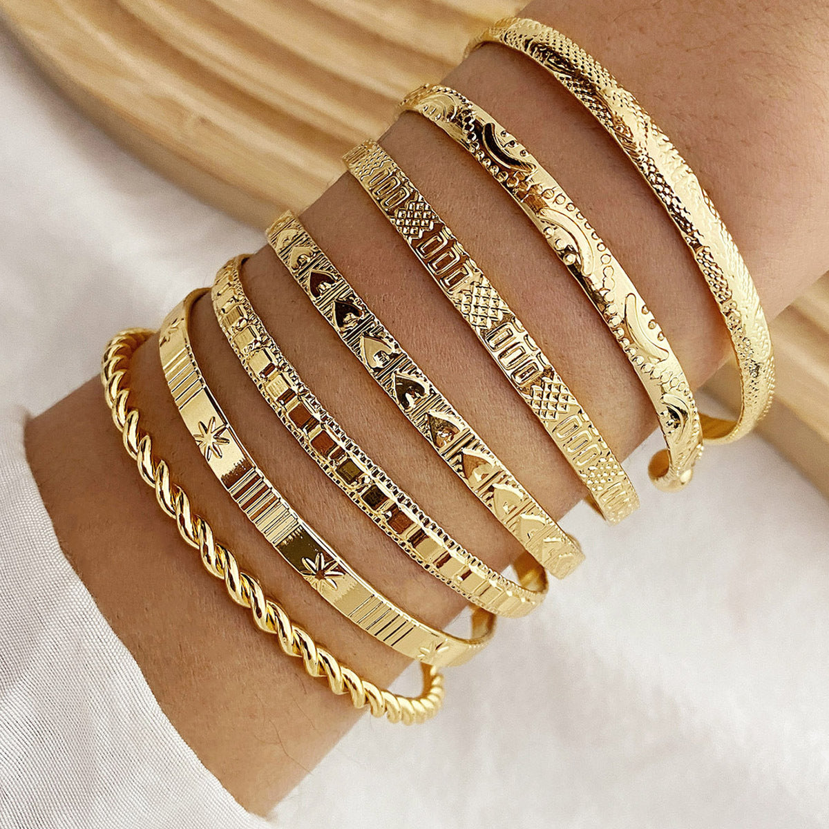7pc Adjustable Textured Cuff Stack