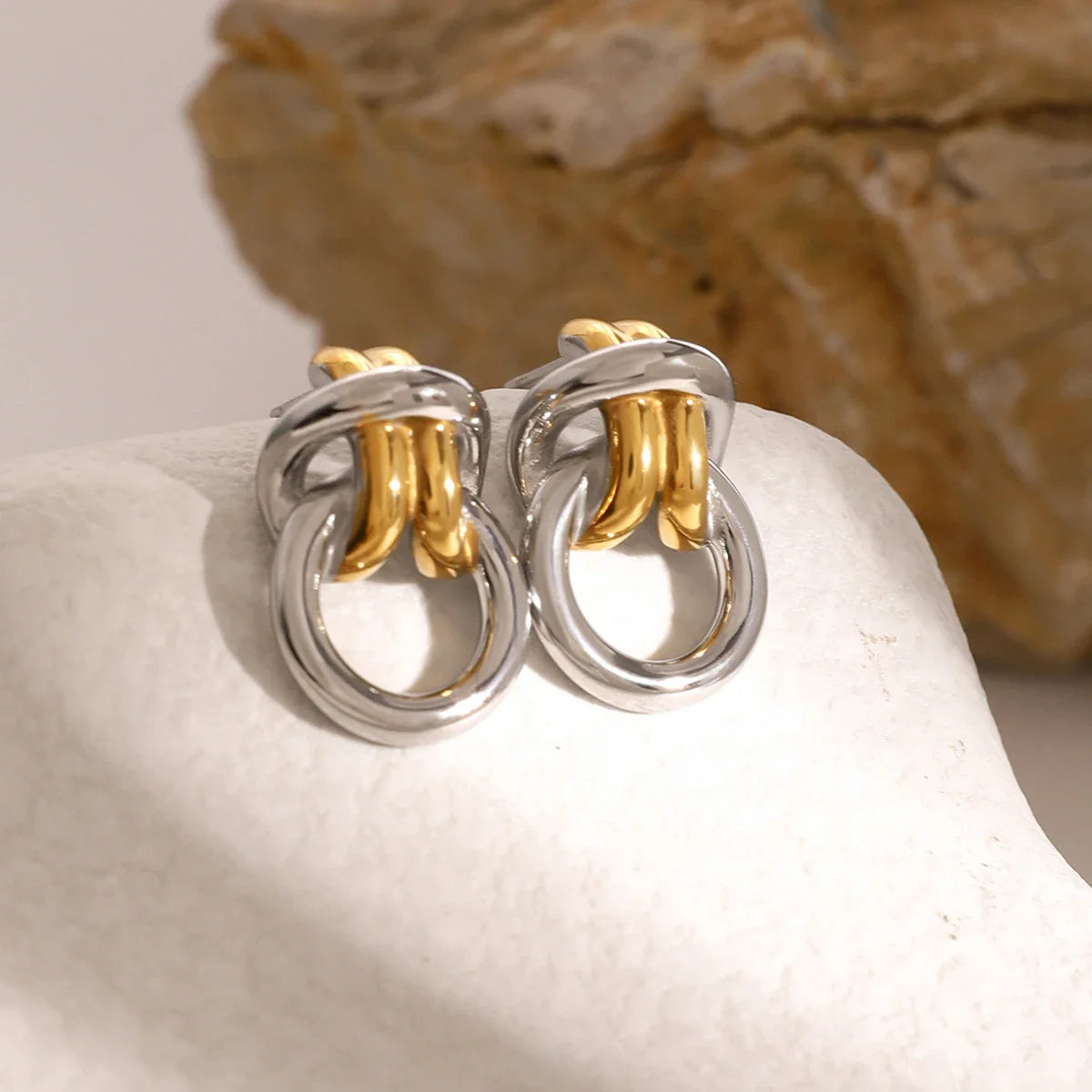 Two Tone Ring Knot Earrings