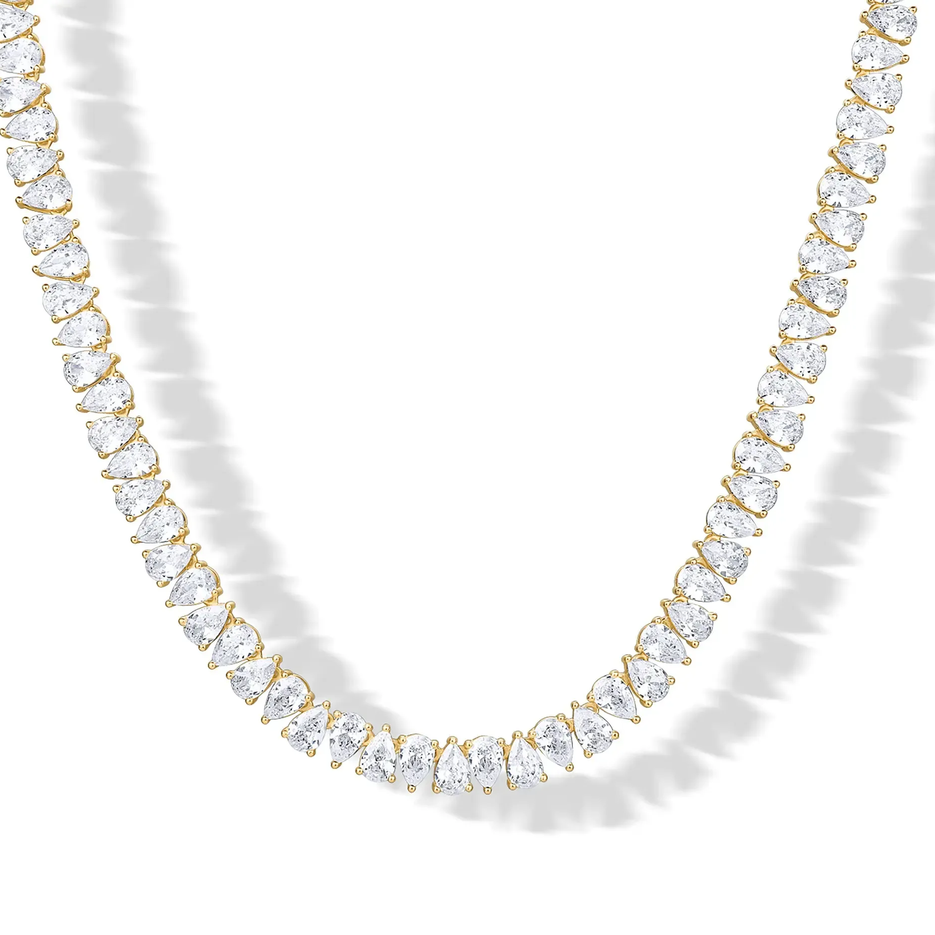 Gold Plated Pear Tennis Necklace CZ Paved Link Chain