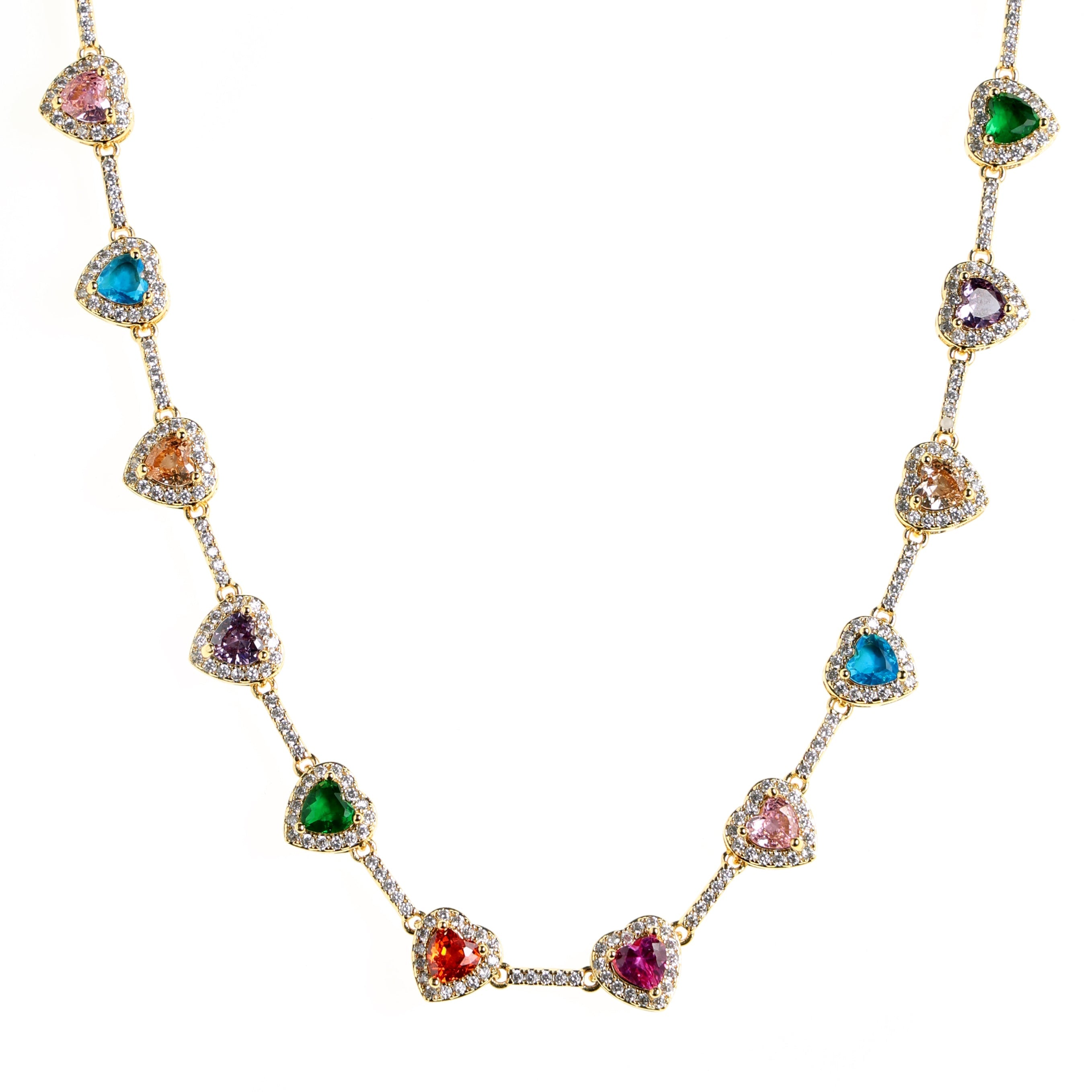 Heart Shaped Colorful Synthetic Decorated Necklace Set