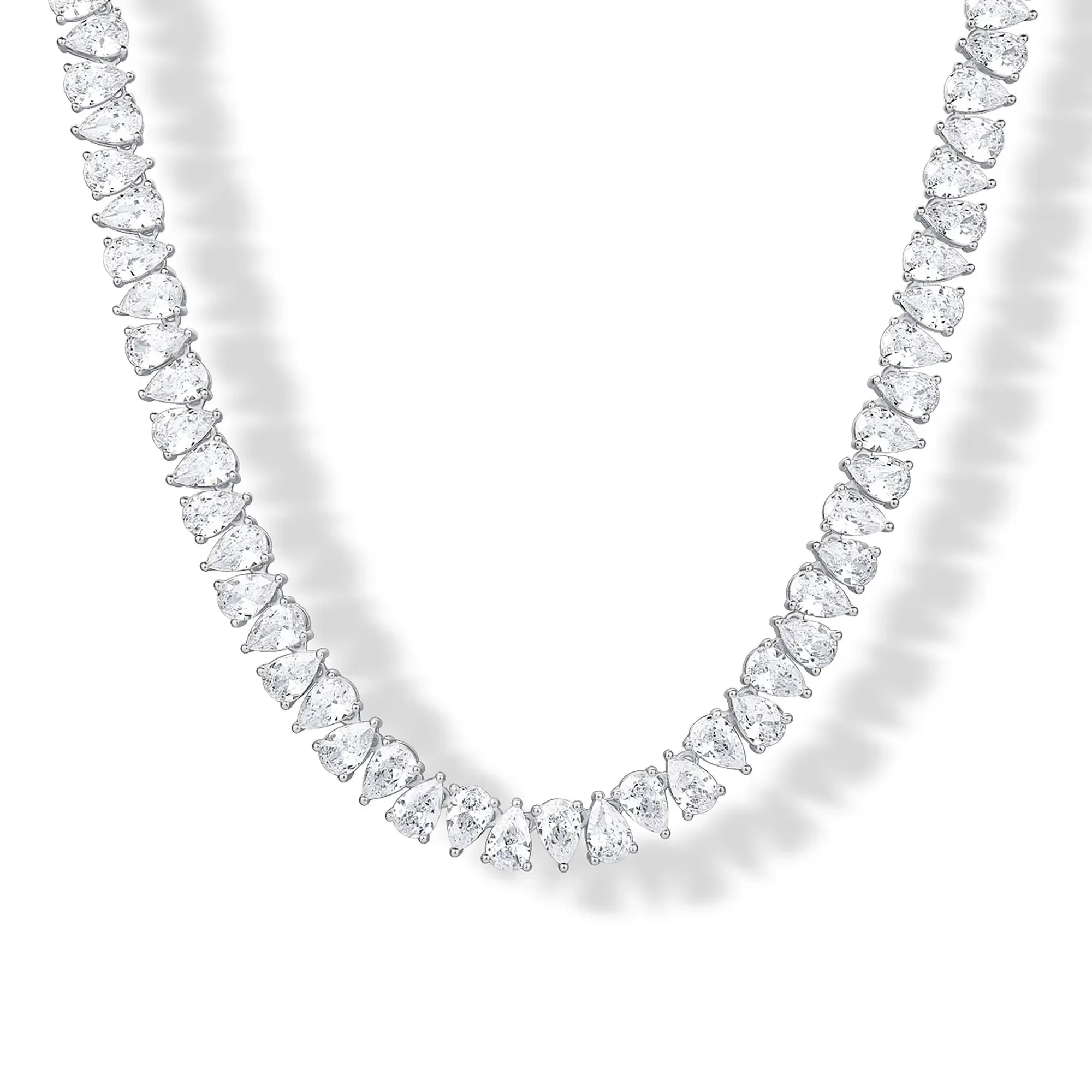 Gold Plated Pear Tennis Necklace CZ Paved Link Chain