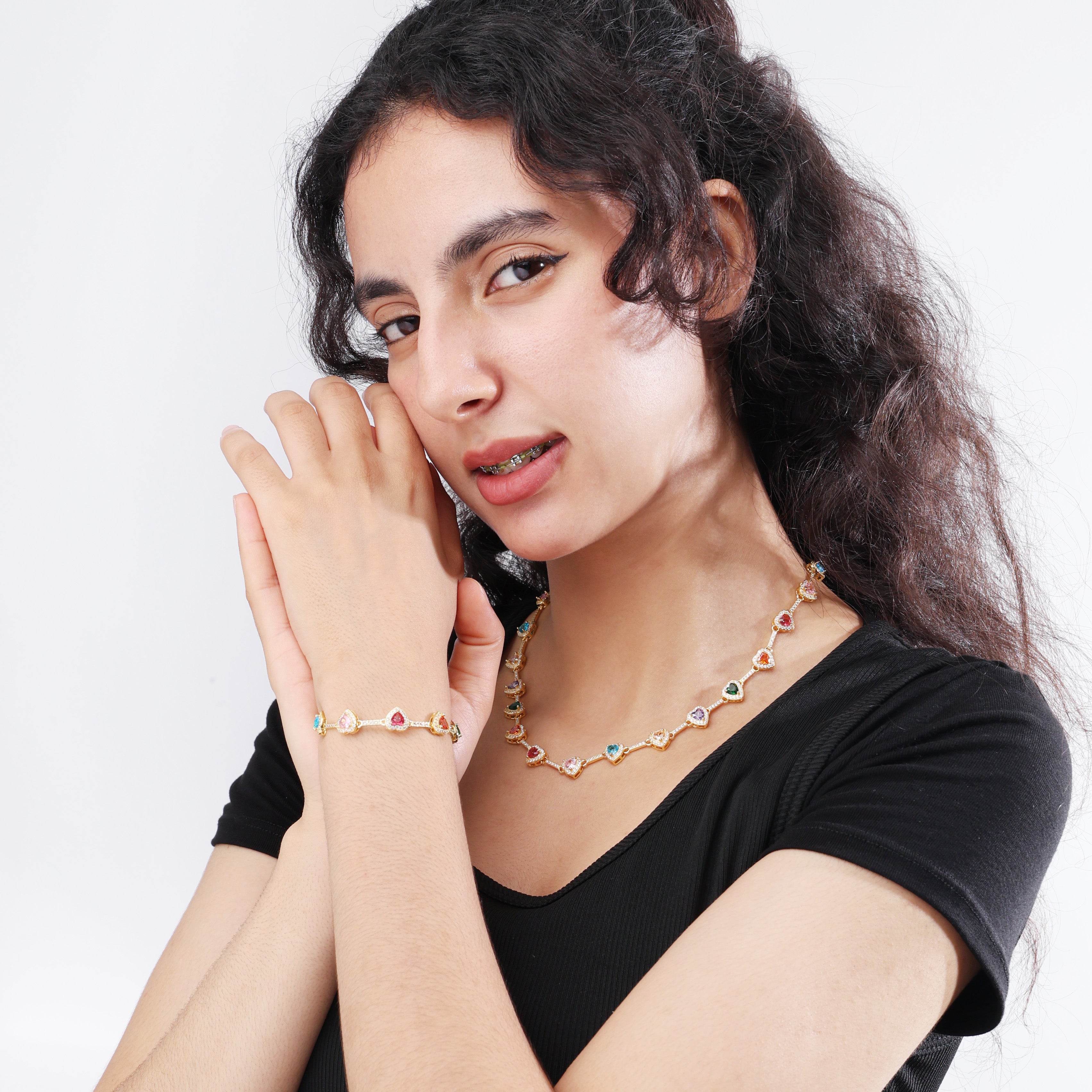 Heart Shaped Colorful Synthetic Decorated Necklace