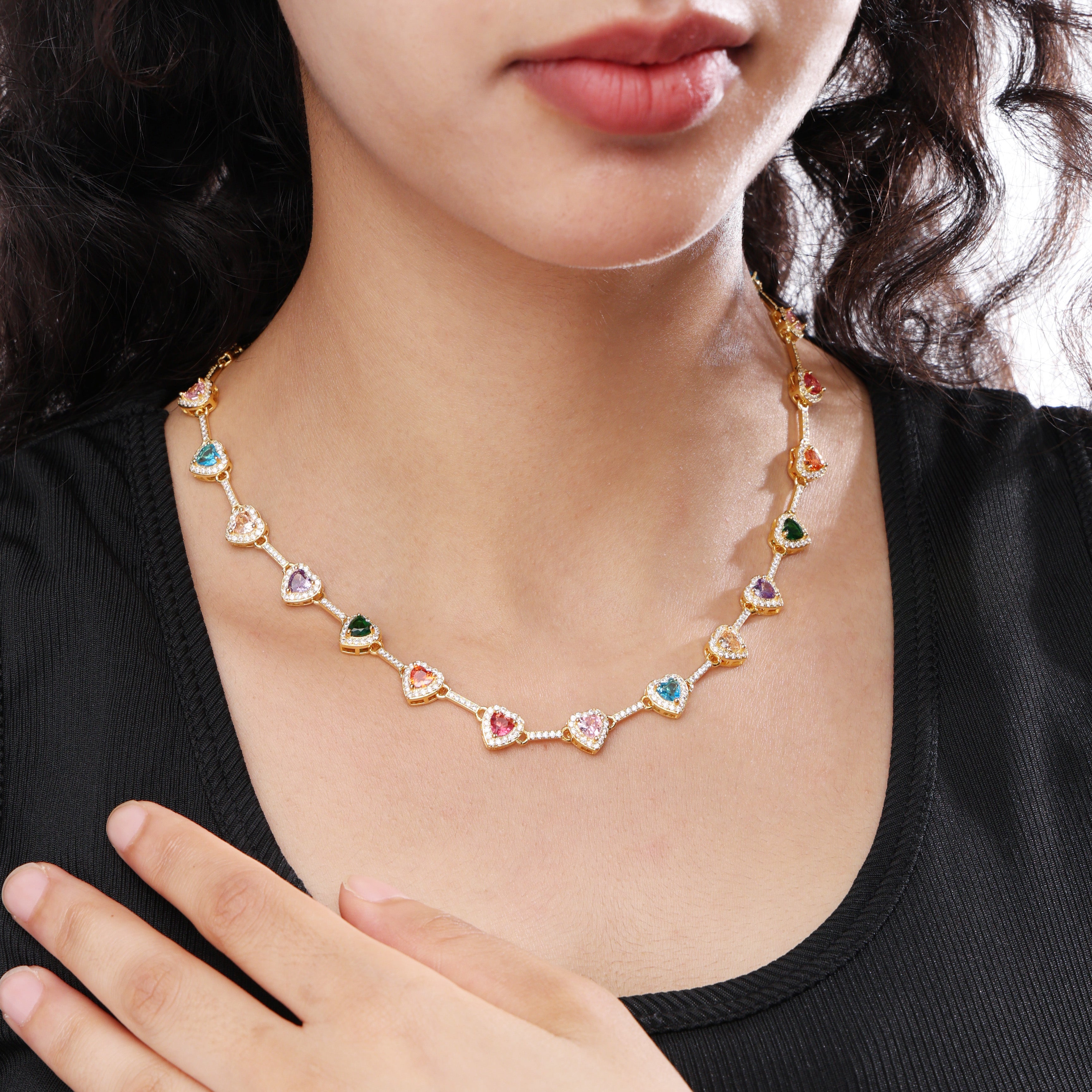 Heart Shaped Colorful Synthetic Decorated Necklace