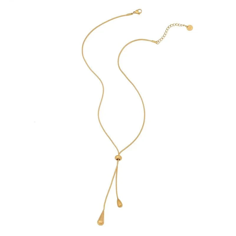 Adjustable Pull Droplet Lariat Necklace and Earrings